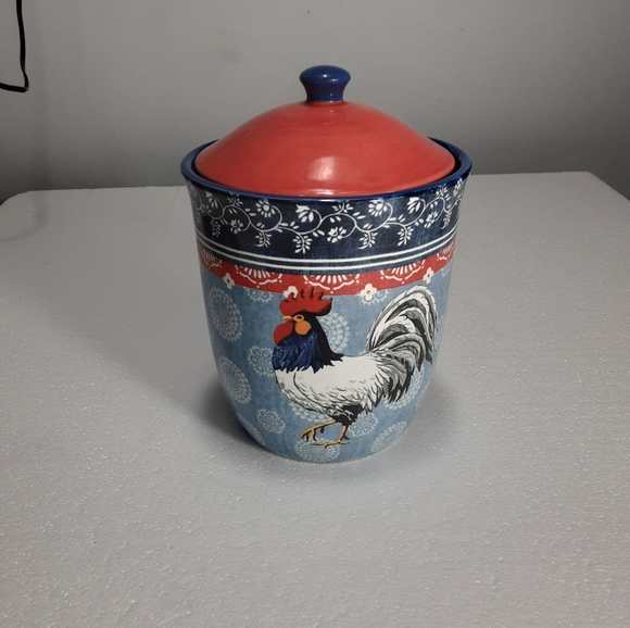 Certified International Blue and Red Rooster Canister Spring - Picture 3 of 9